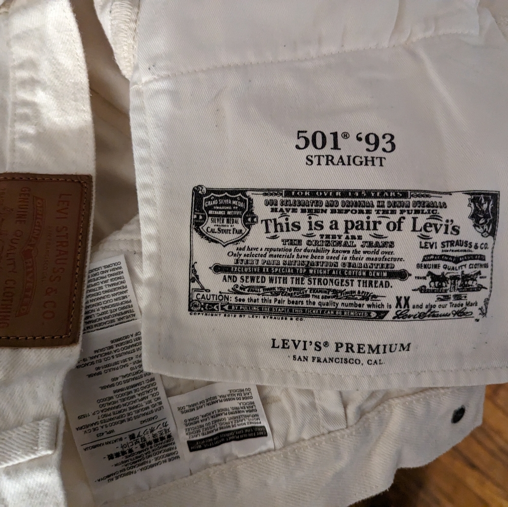 Levi's 501 '93 Straight White denim 34x32 nwot